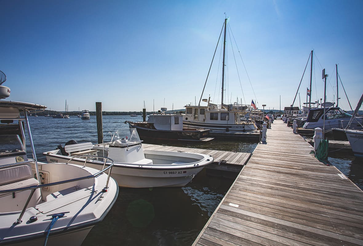 Boats docked at marina