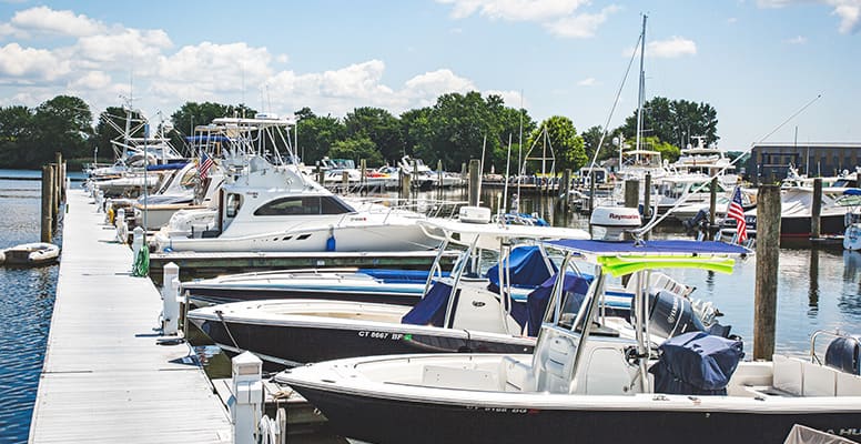 Boats docked at marina