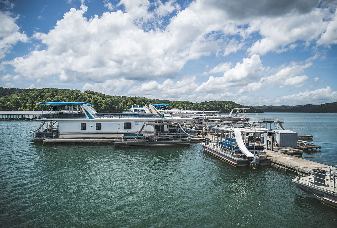 Pontoon boats at marina