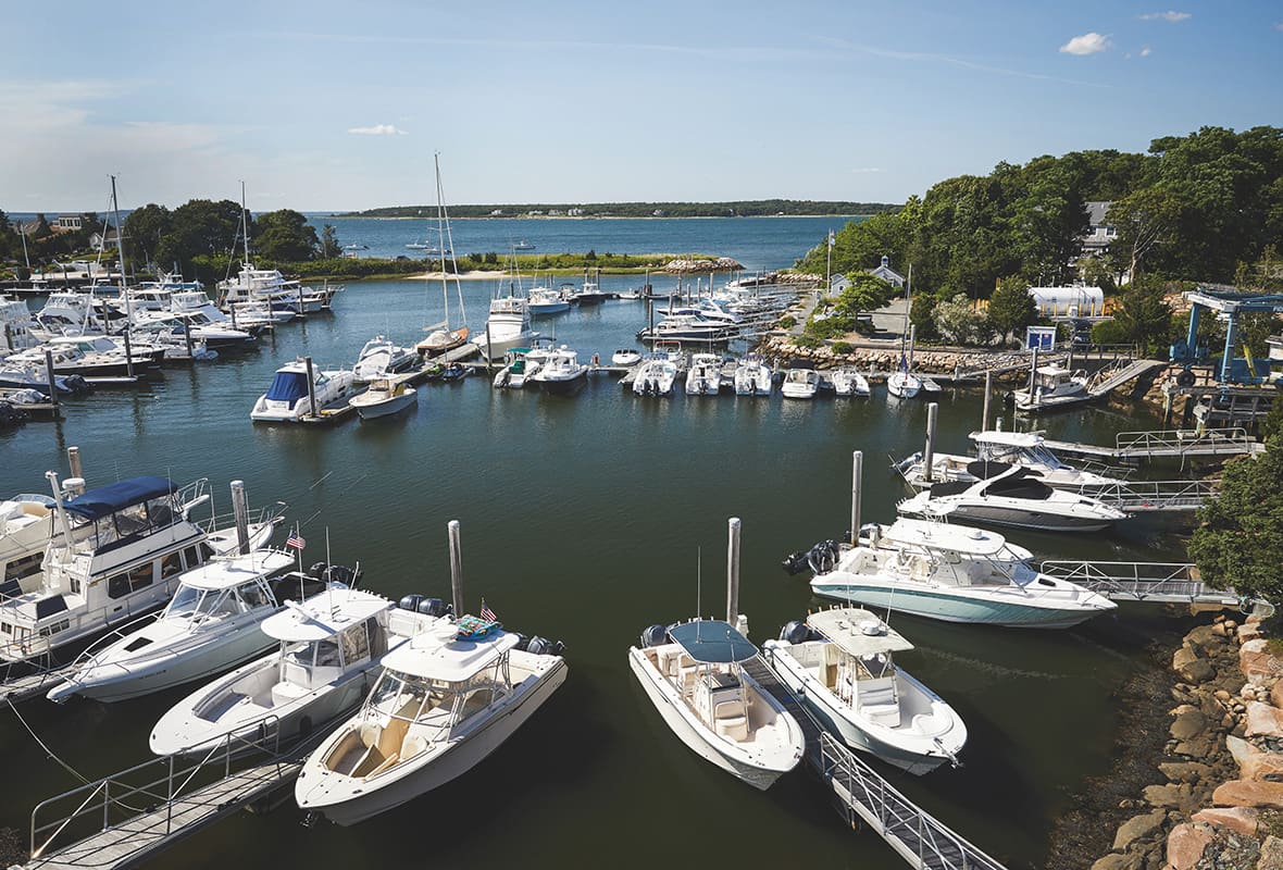 Boats docked at marina