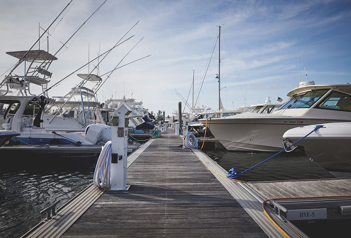 Boats docked at marina