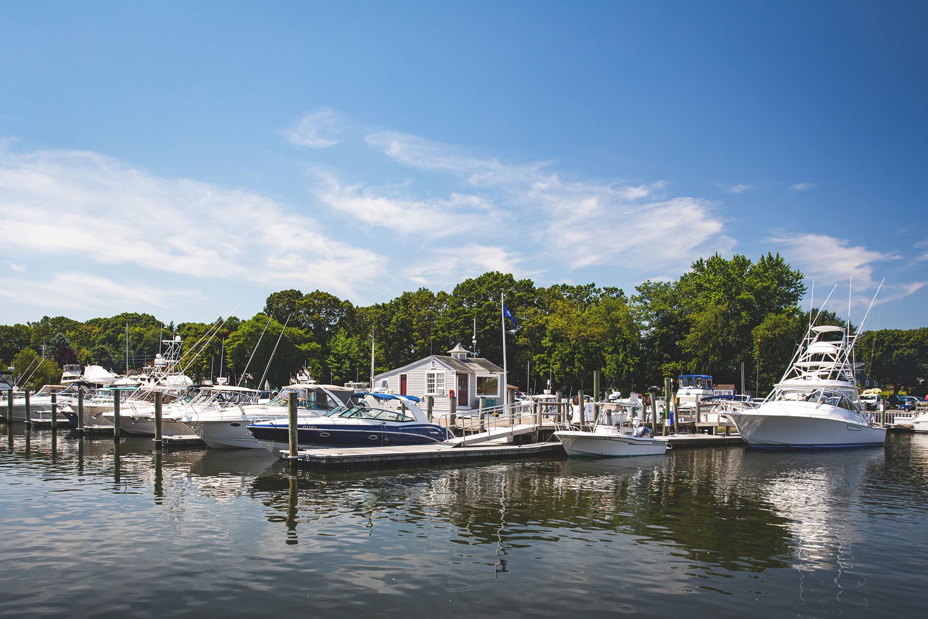 Boats docked at marina