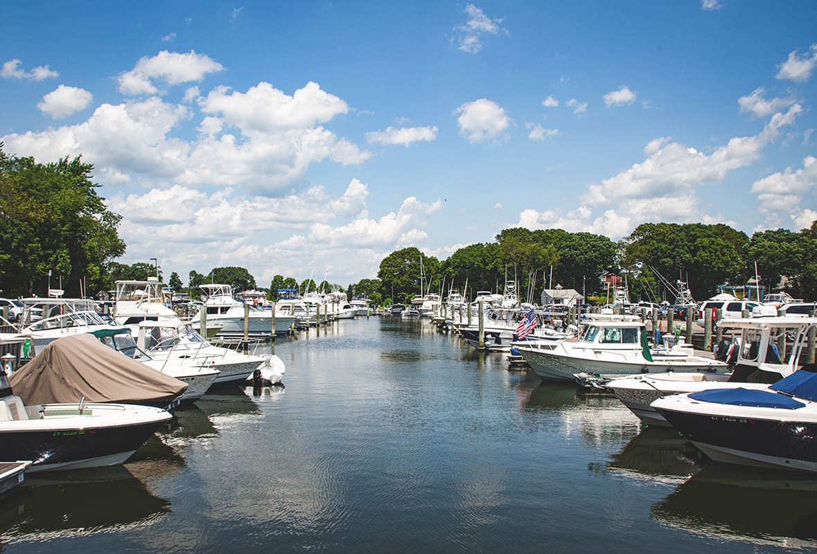 Boats docked at marina