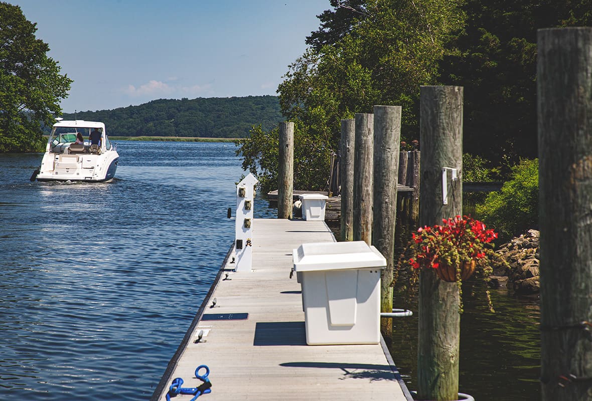 Boat driving away from dock