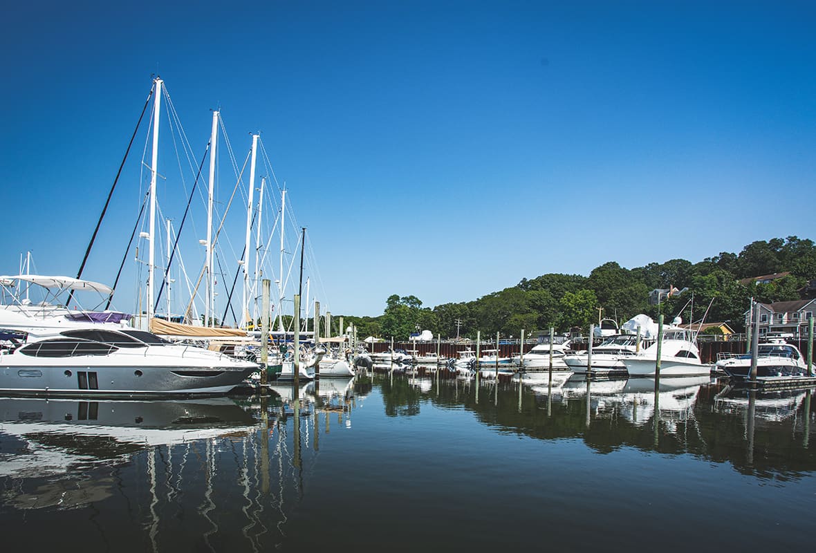 Boats docked at marina