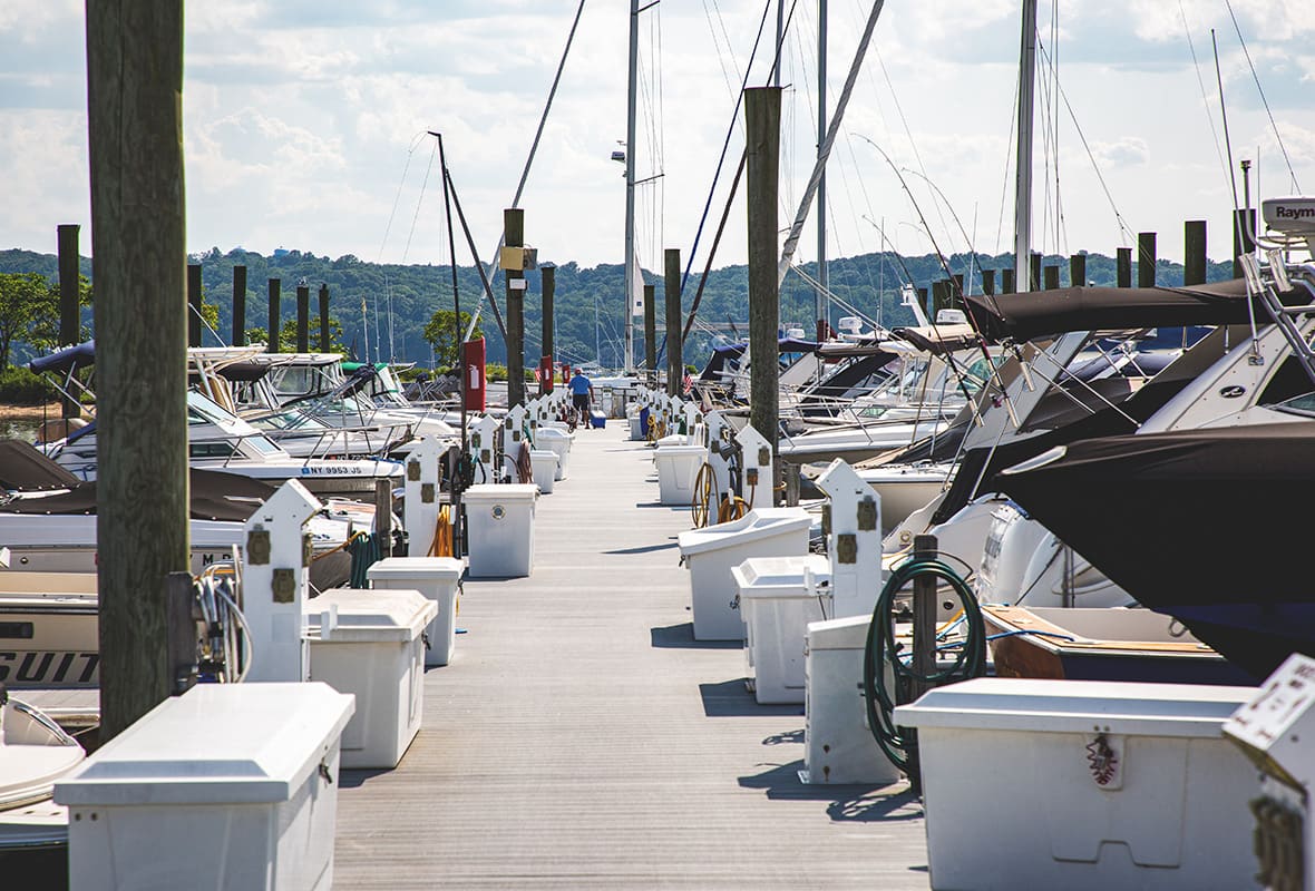 Boats docked at marina
