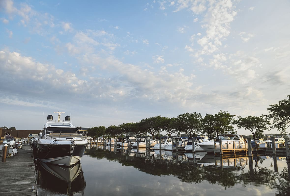 Boats docked at marina