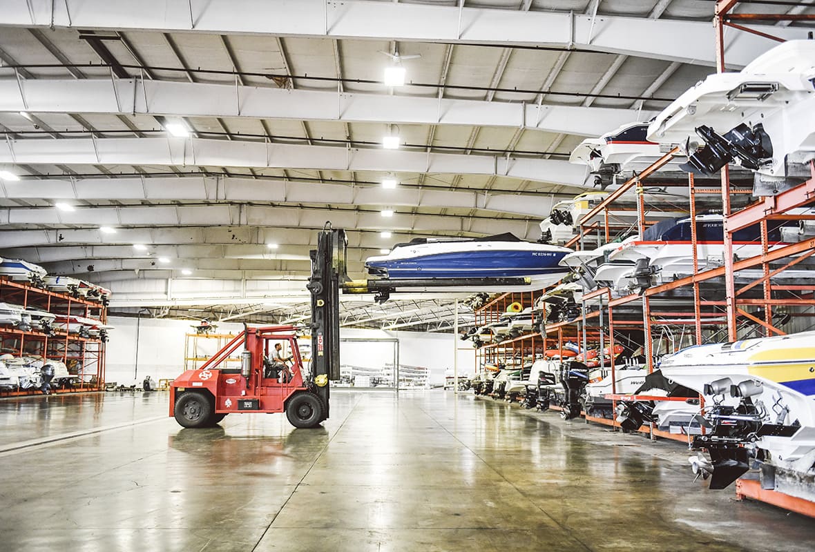 Boat being lifted up to storage