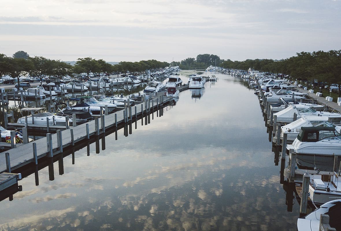 Boats docked at marina