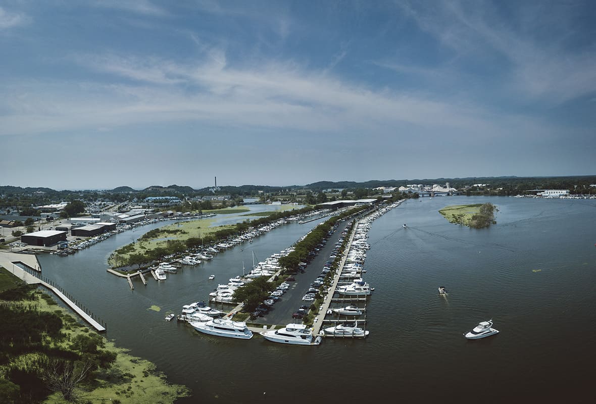 Aerial view of marina