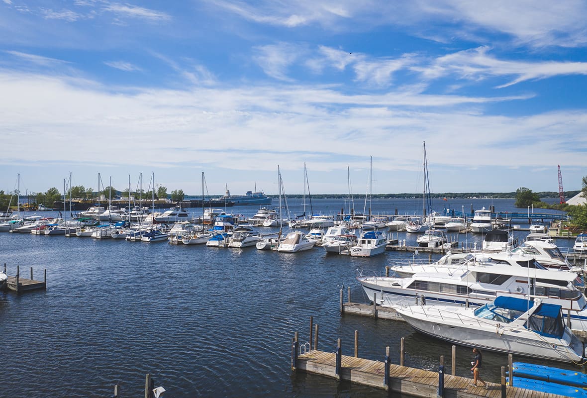 Boats docked at marina