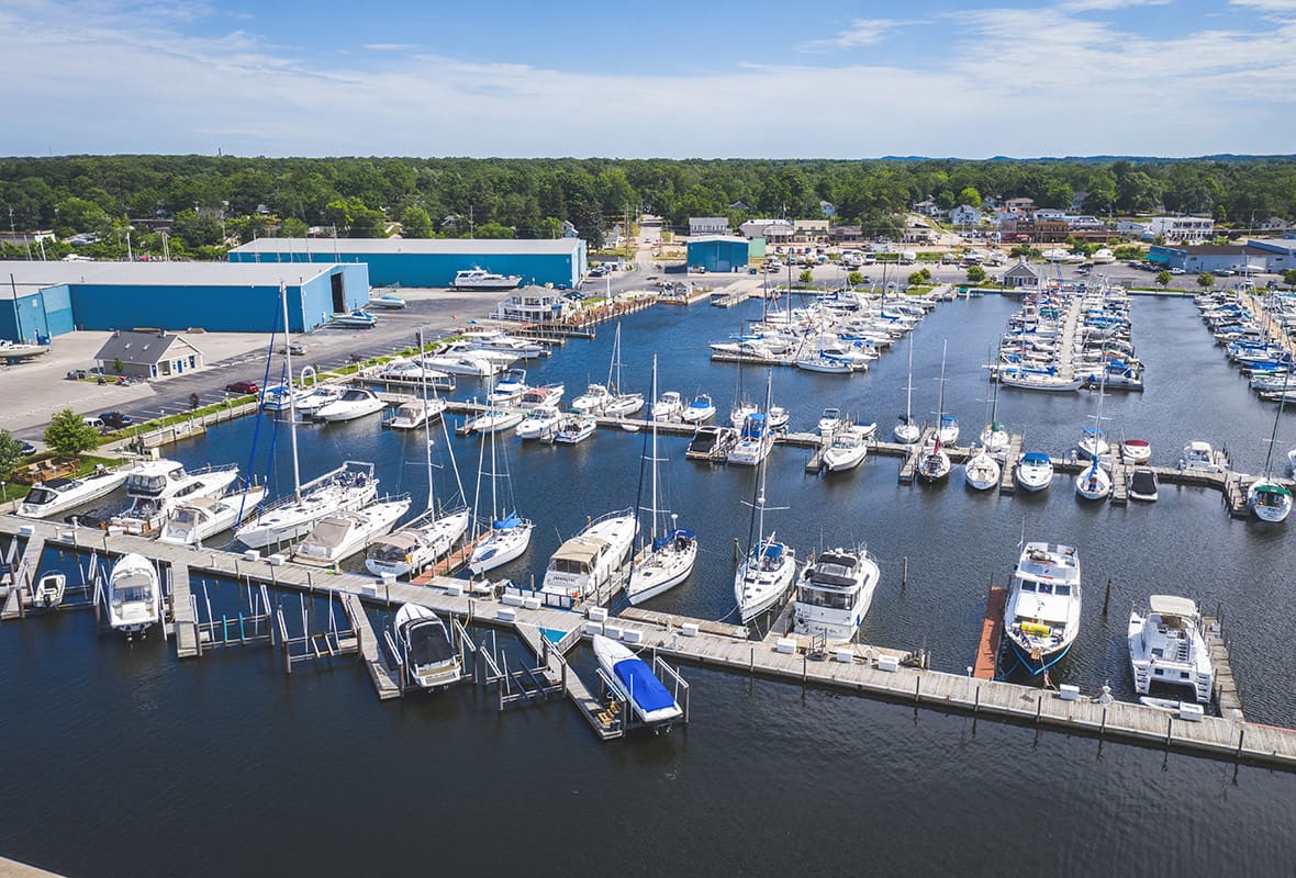 Aerial view of marina