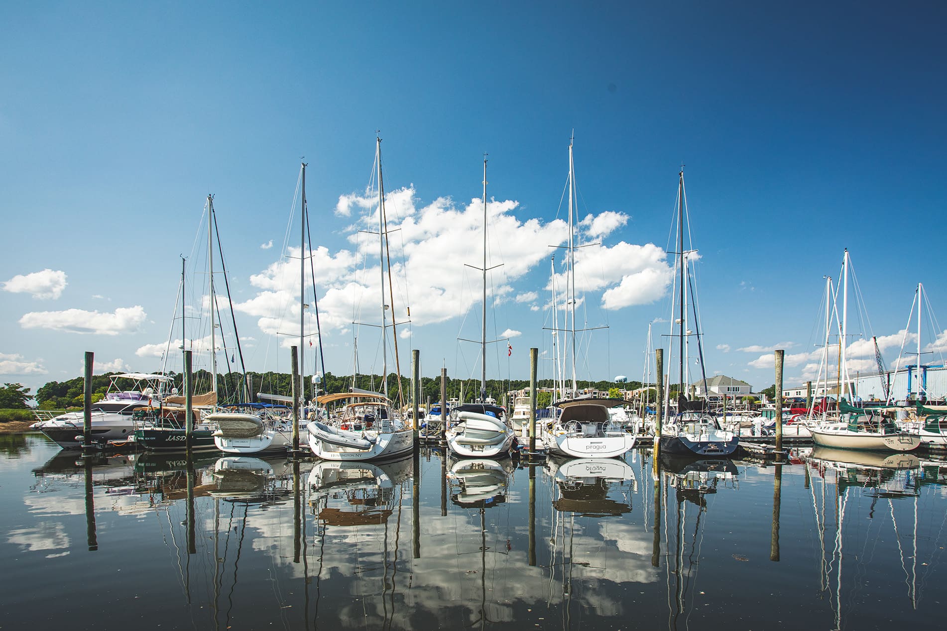 Boats docked at marina
