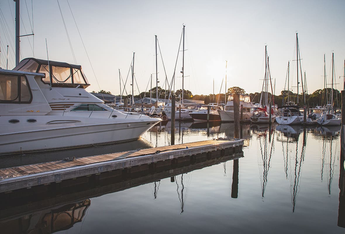 Boats docked at marina