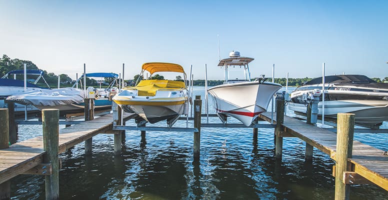 Boats docked at marina