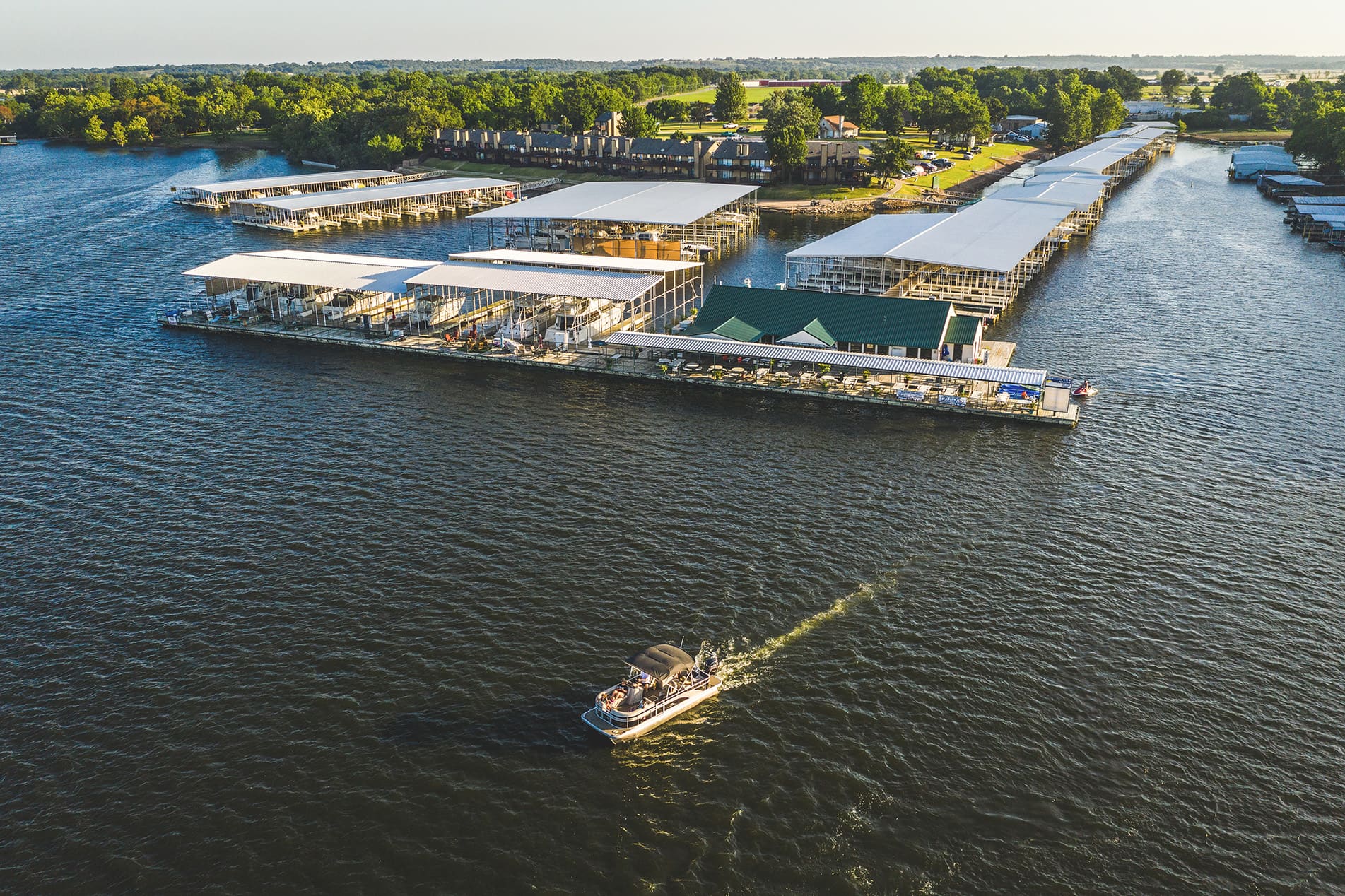 Aerial view of covered slips