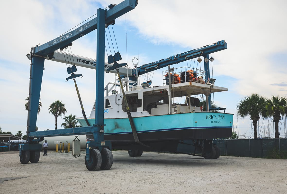 Boat lift at marina