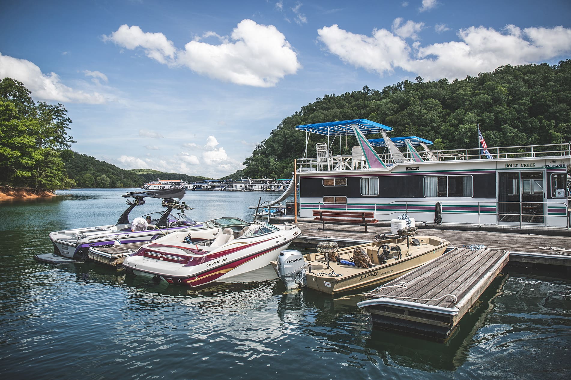 Boats docked at marina