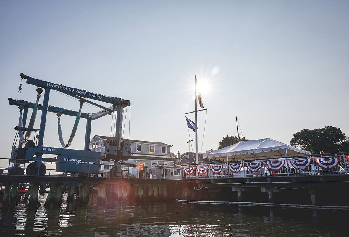 Boats docked at marina