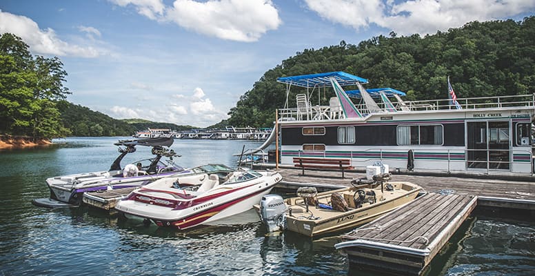Boats docked at marina