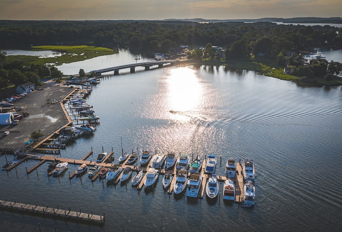 Aerial view of marina