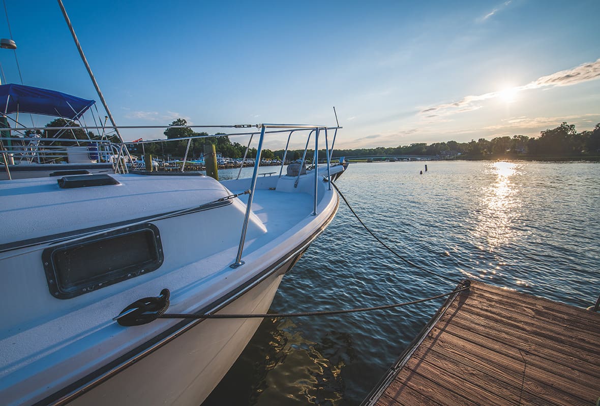 Boat docked at marina