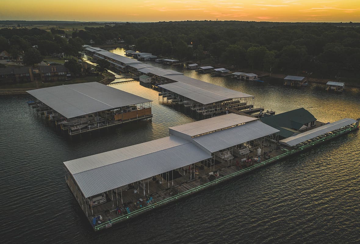 Aerial view of covered slips