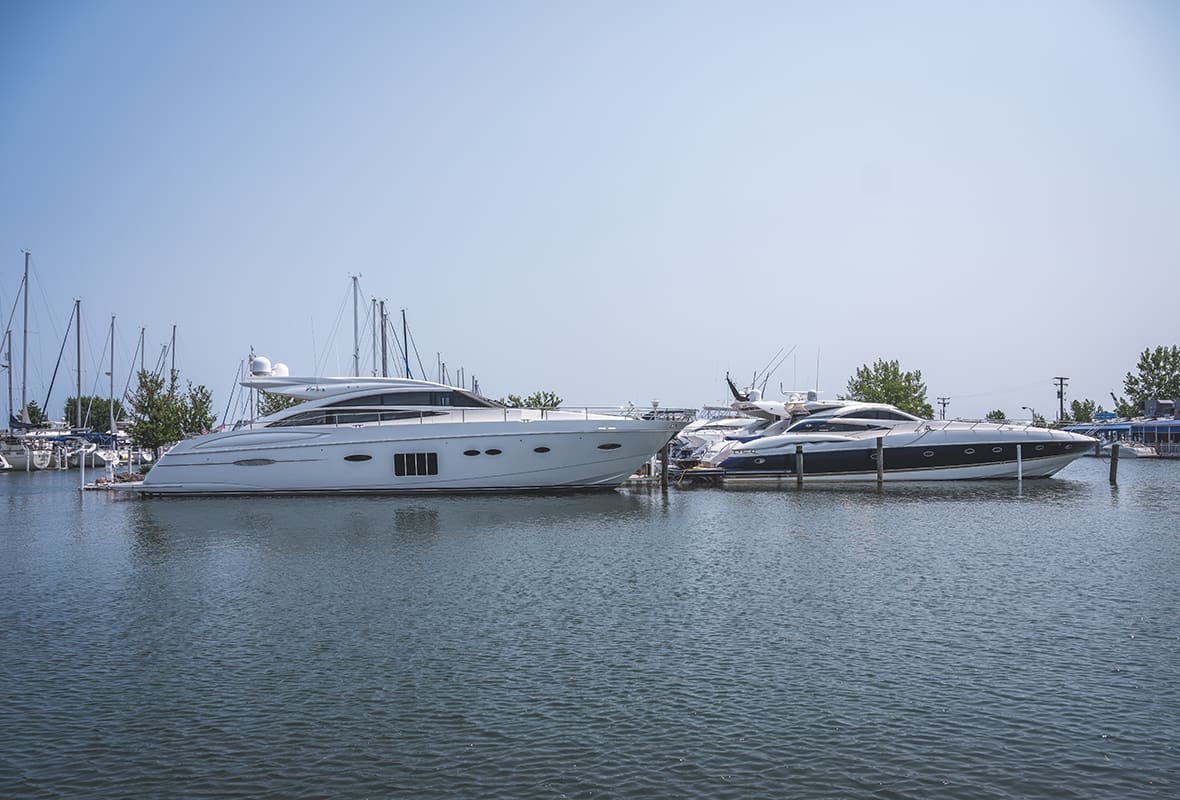 Boats docked at marina