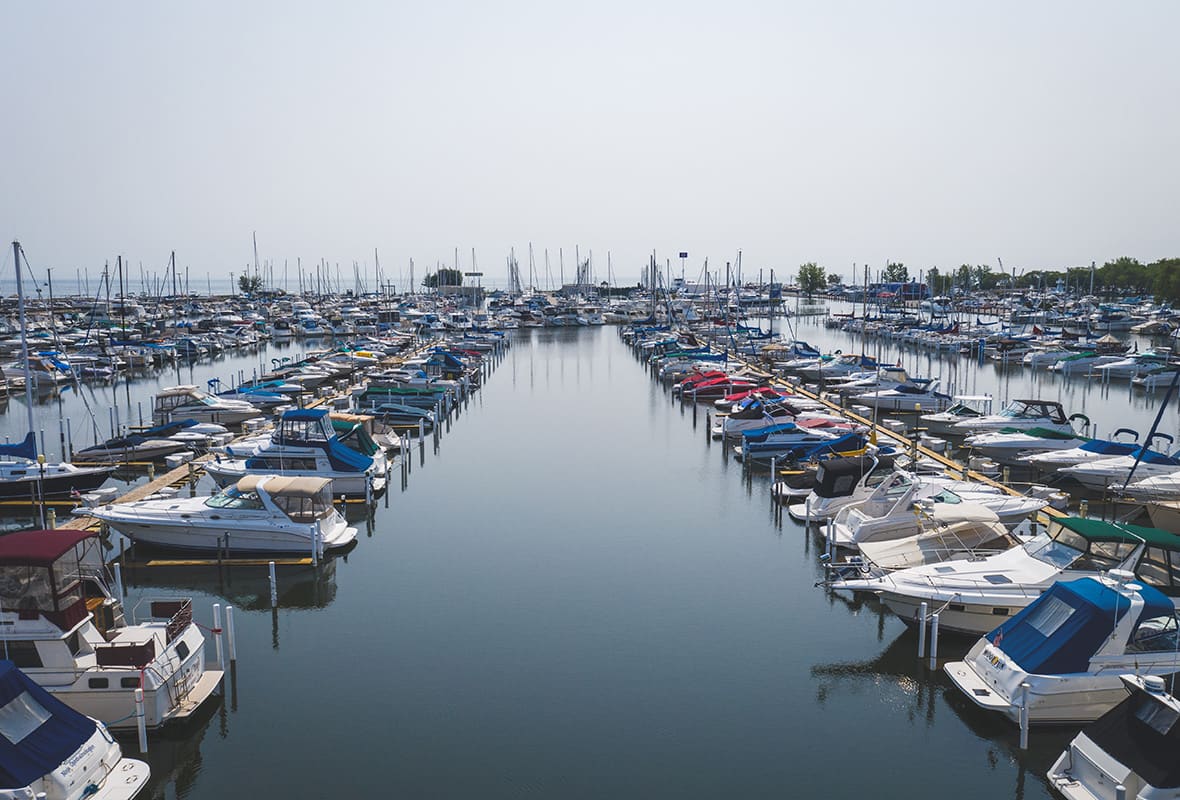 Boats docked at marina