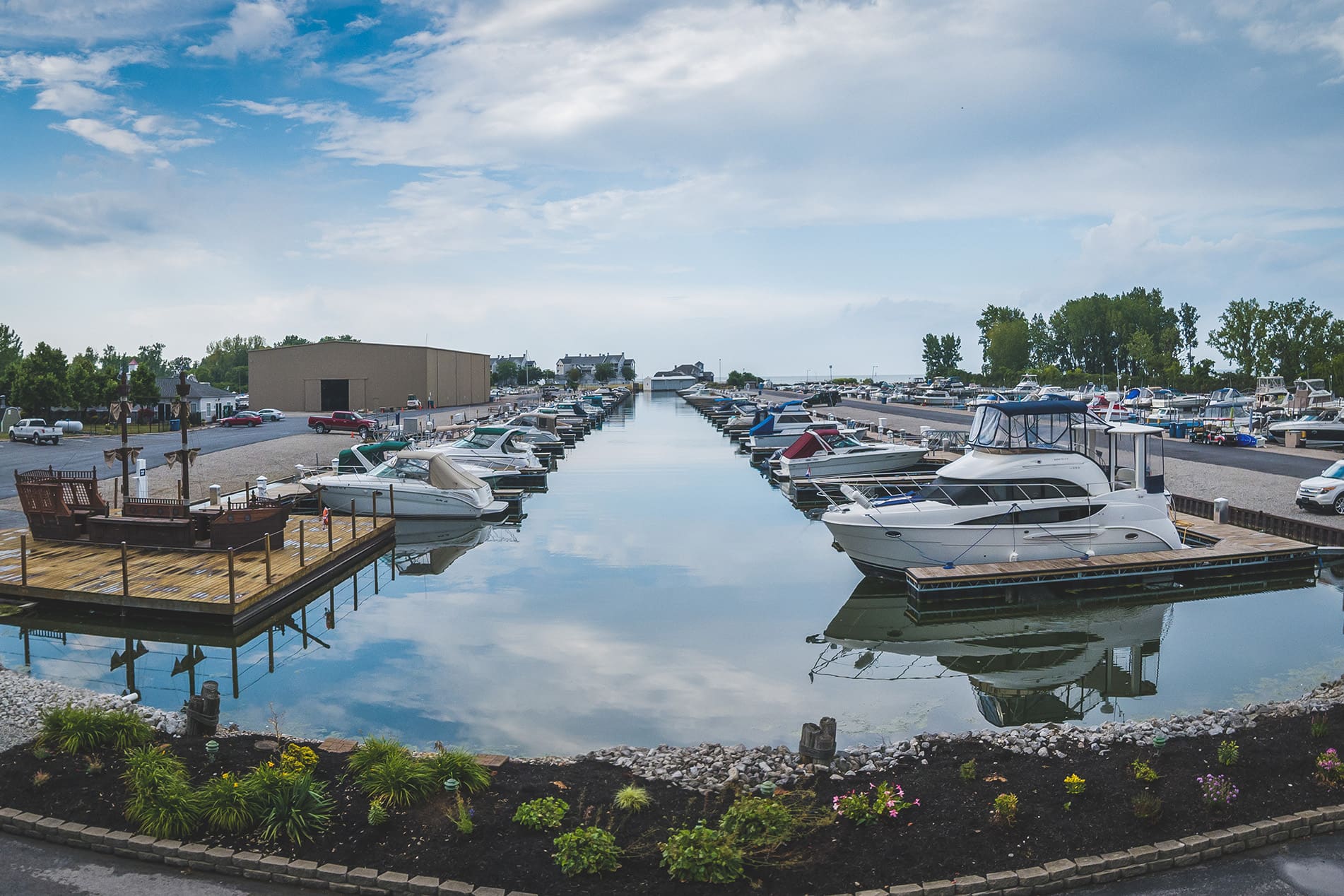 Boats docked at marina