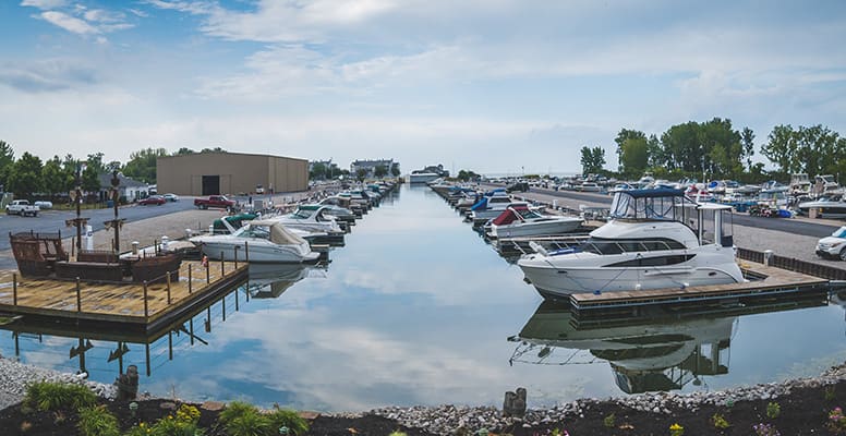 Boats docked at marina