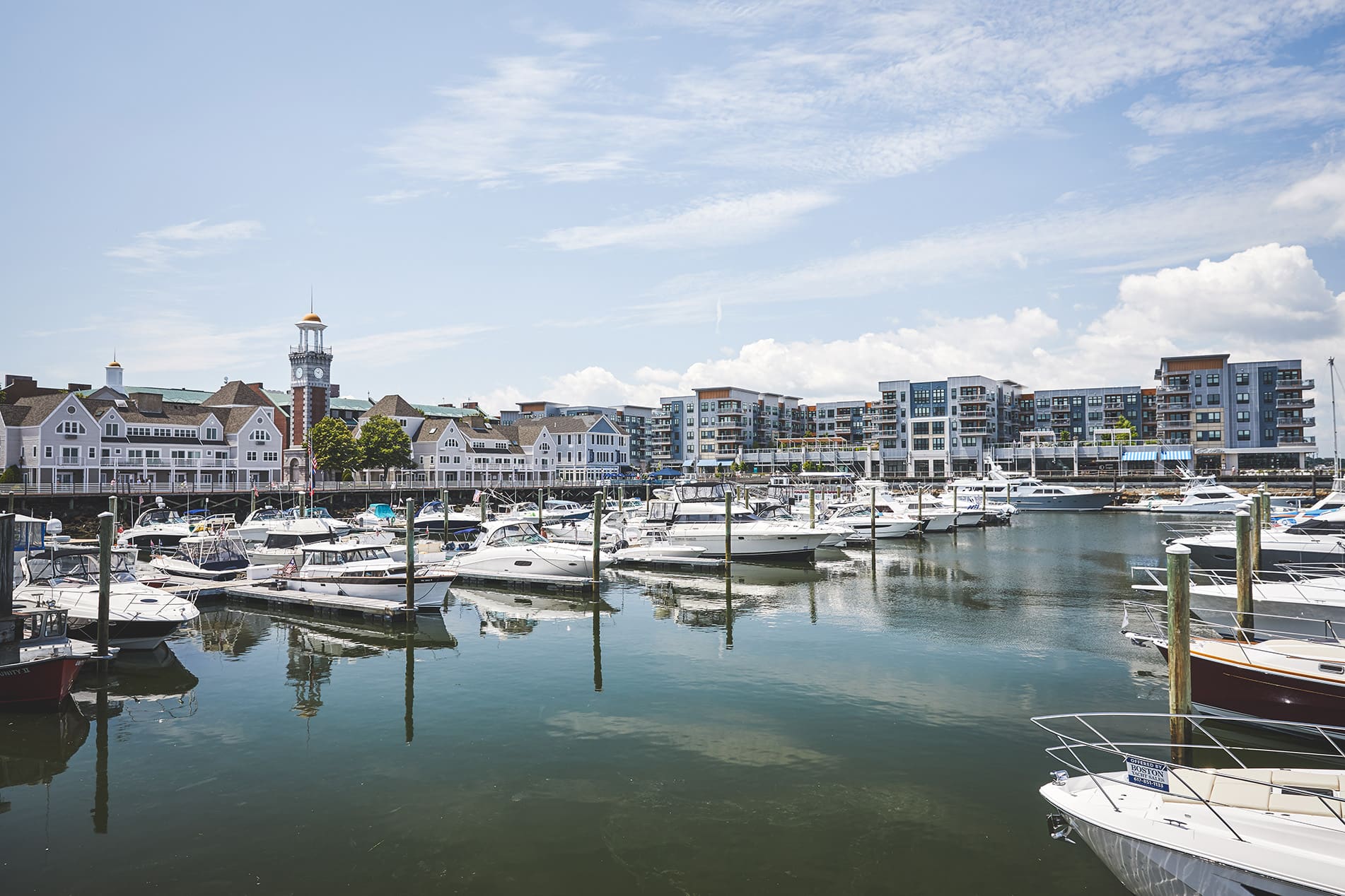 Boats docked at marina