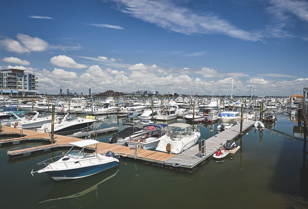 Boats docked at marina