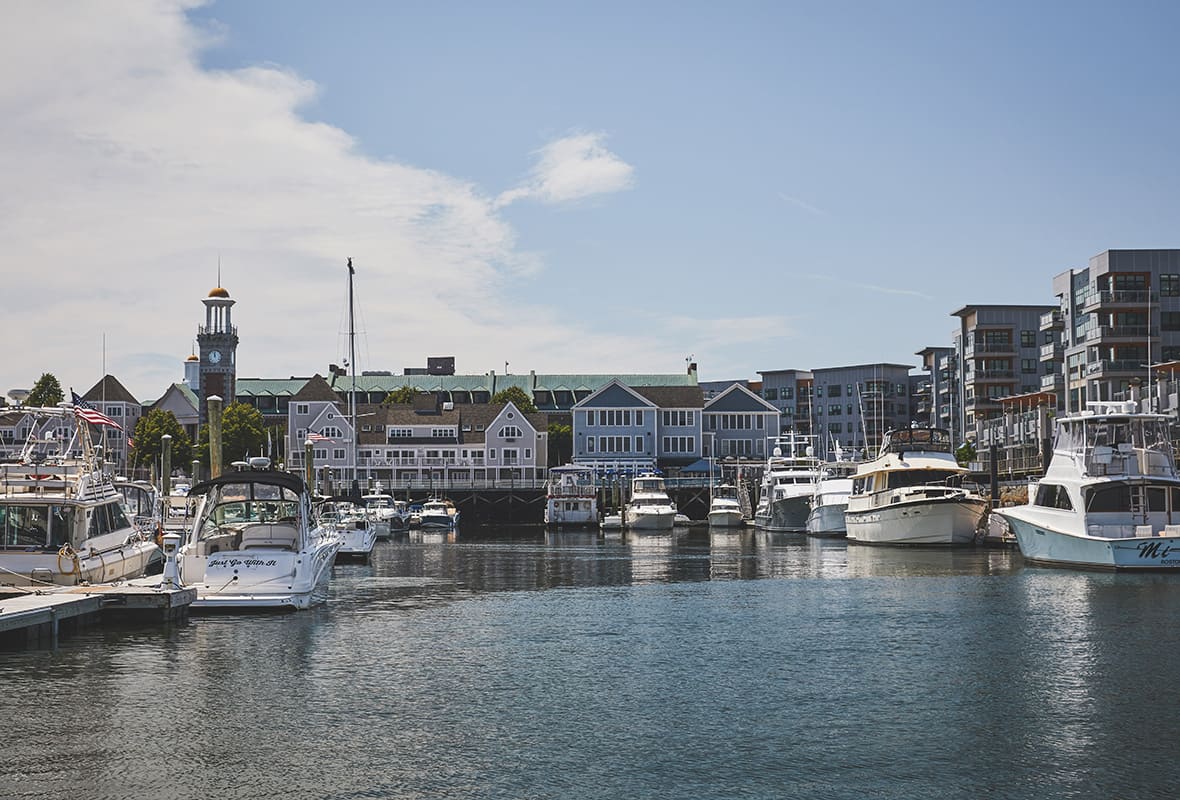 Boats docked at marina