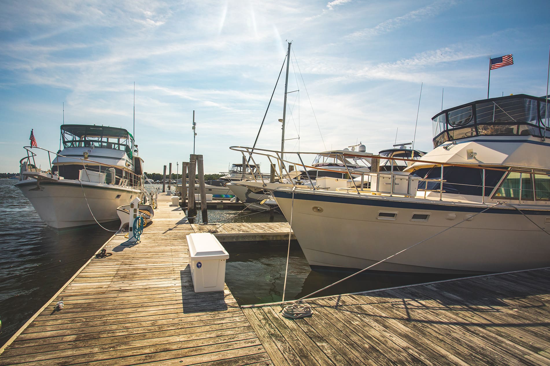 Boats docked at marina