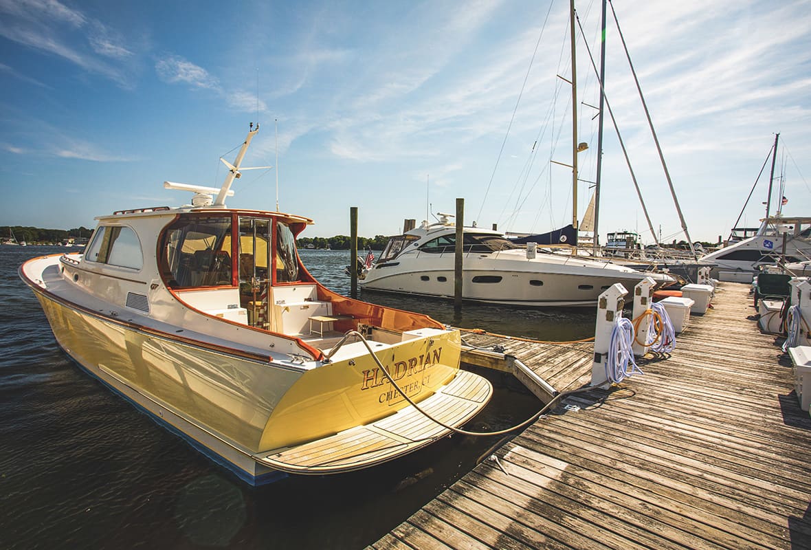 Boats docked at marina
