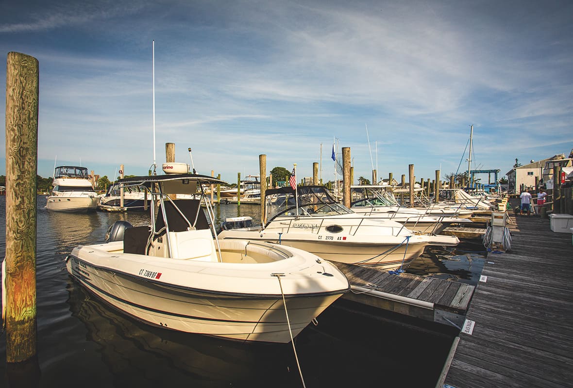Boats docked at marina