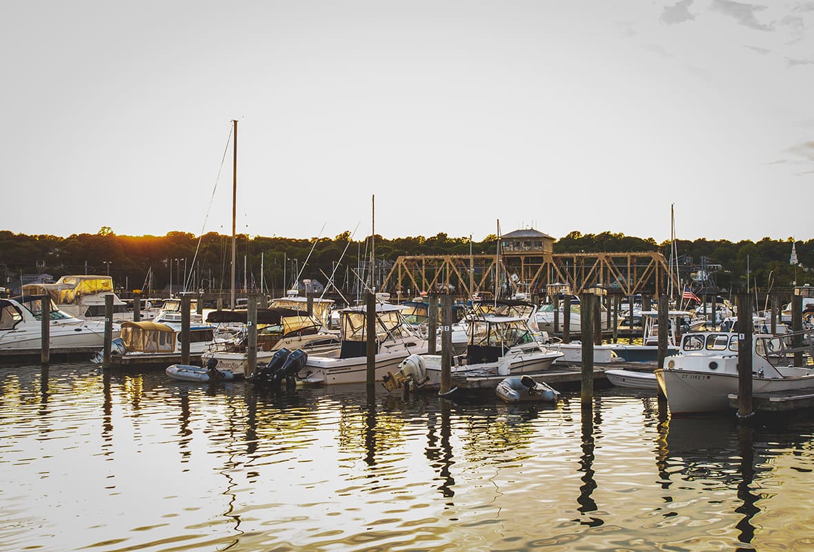 Boats docked at marina