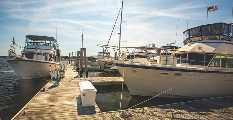 Boats docked at marina