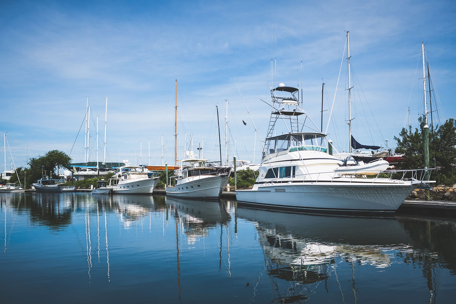 Boats docked at marina