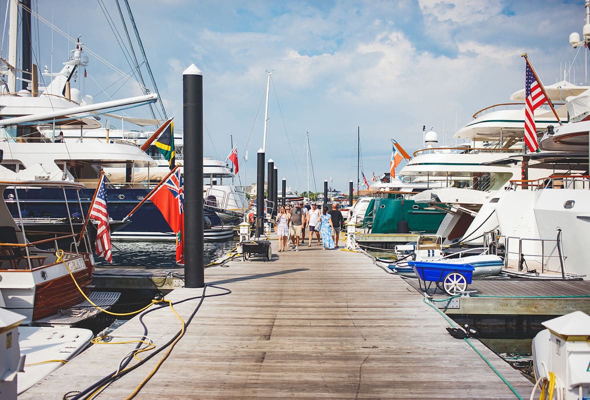 safe harbor newport shipyard family walking down dock