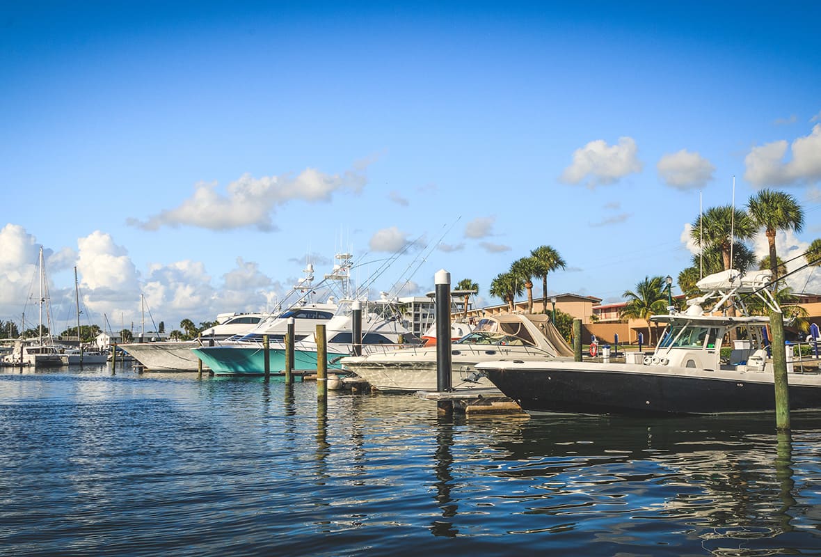 Boats docked at marina