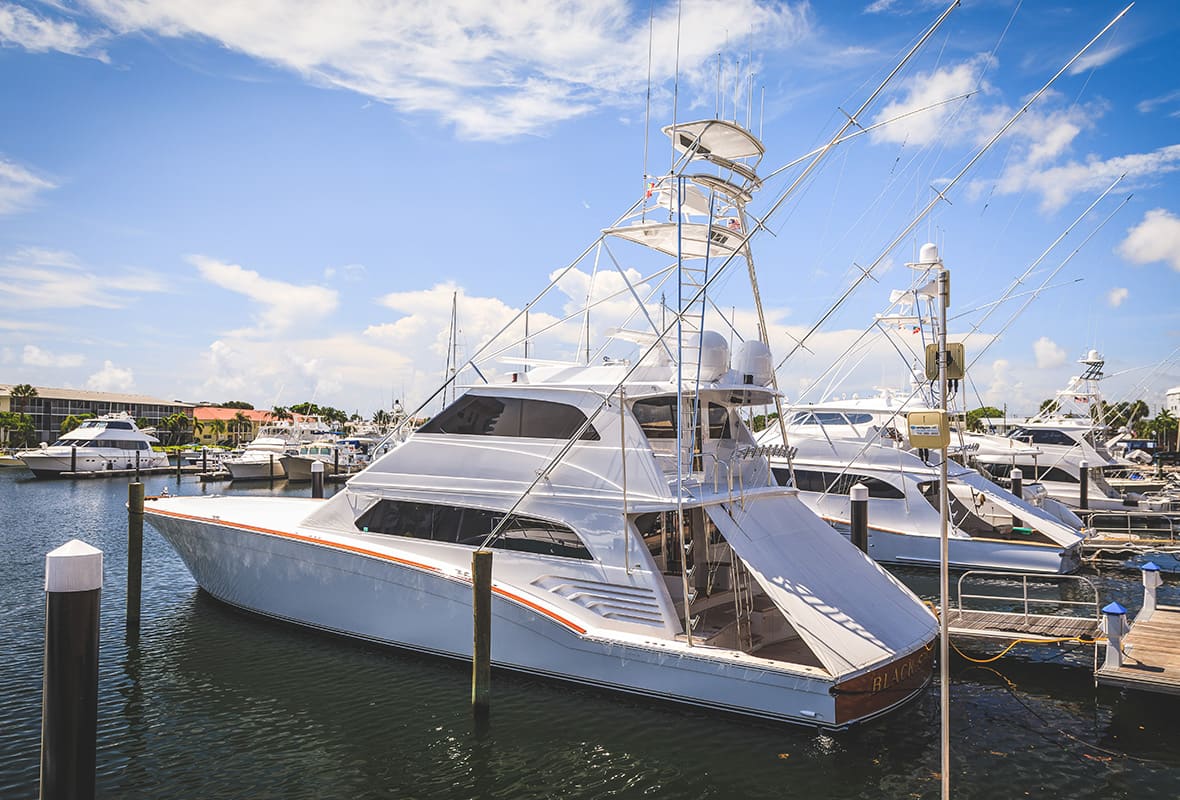 Boats docked at marina