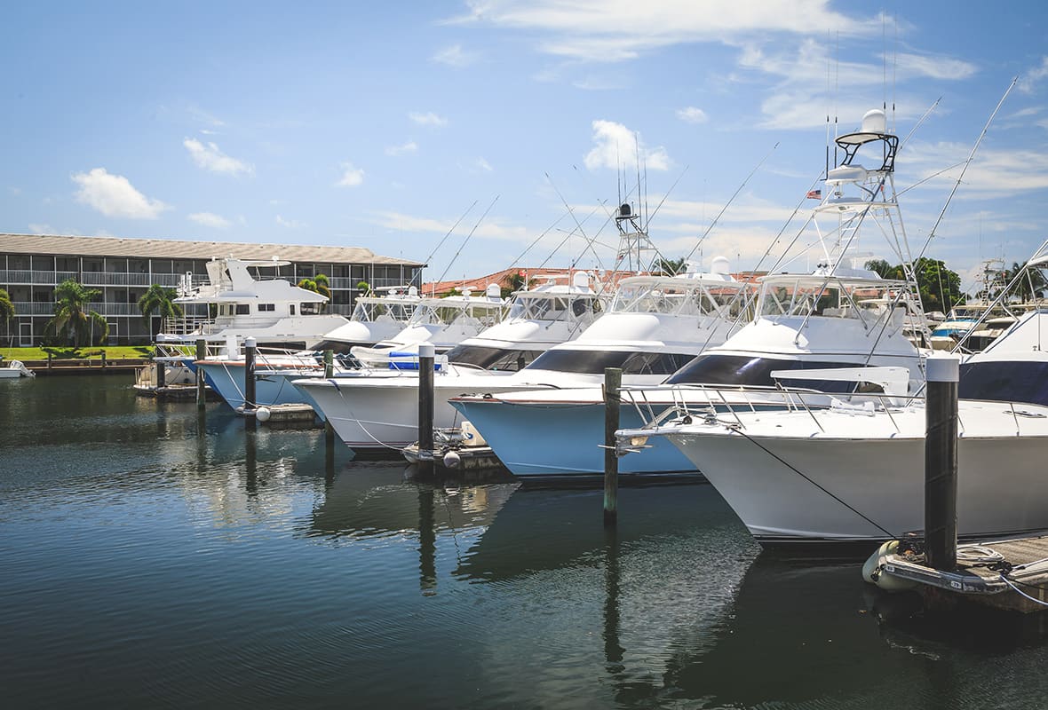 Boats docked at marina