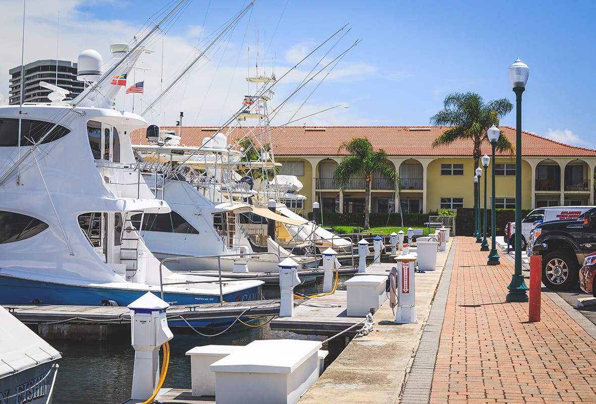 Boats docked at marina
