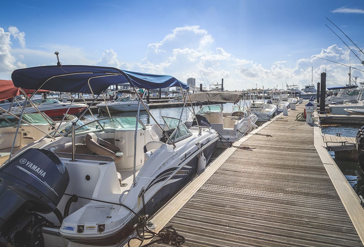Boats docked at marina