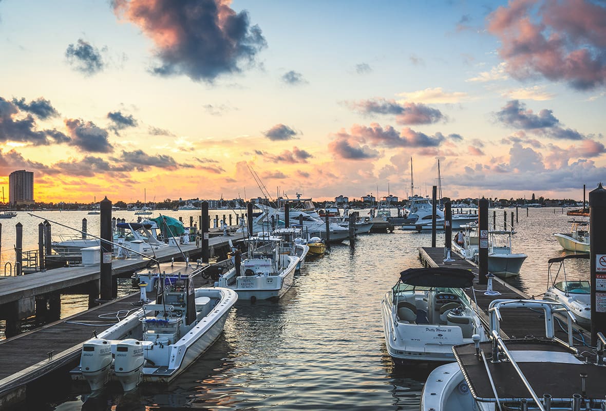 Boats docked at marina