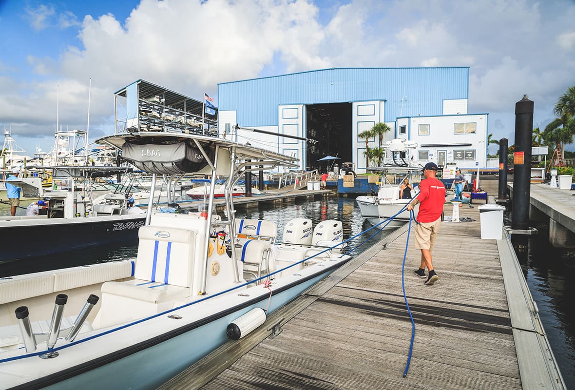 Employee docking boat