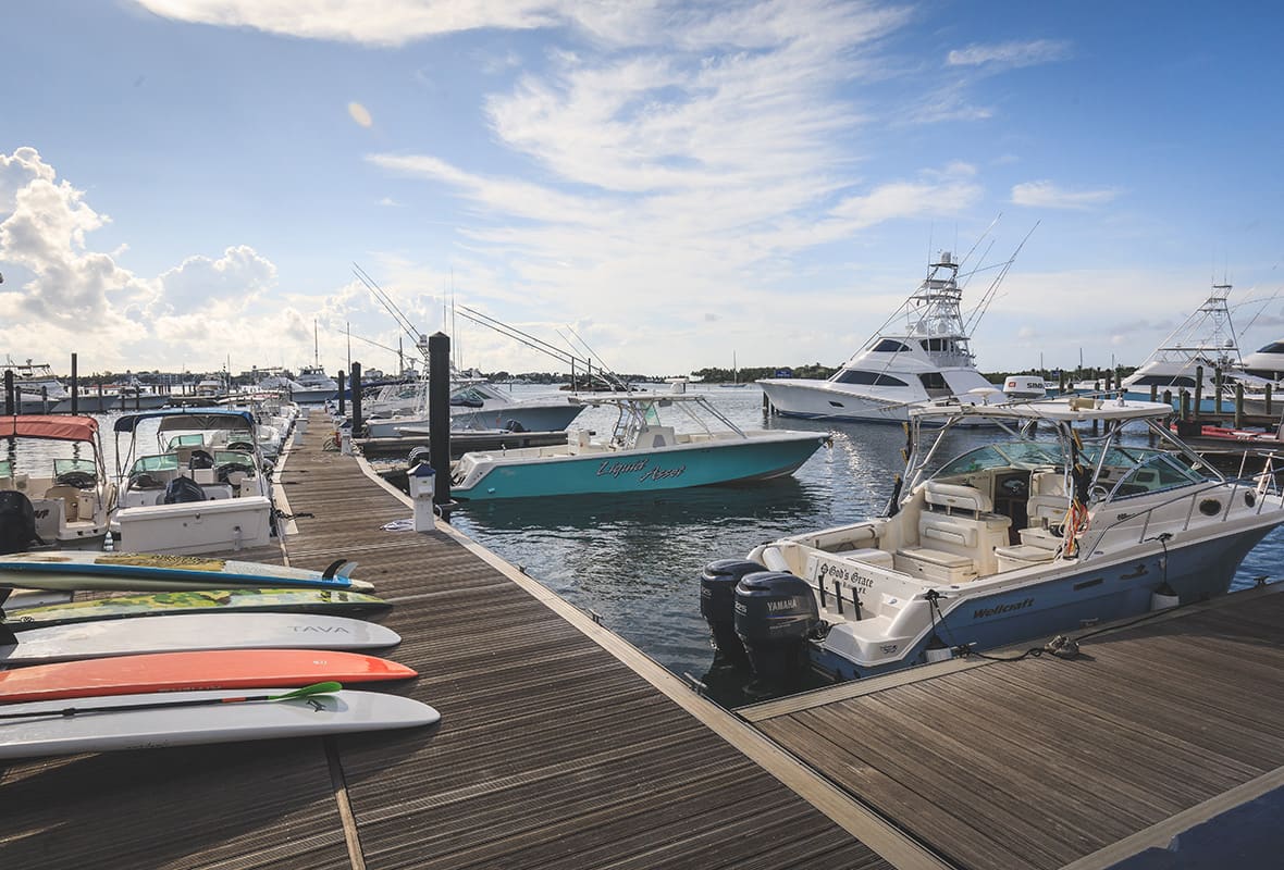 Boats docked at marina