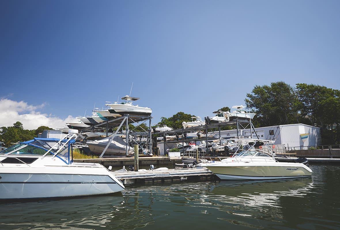Boats docked at marina
